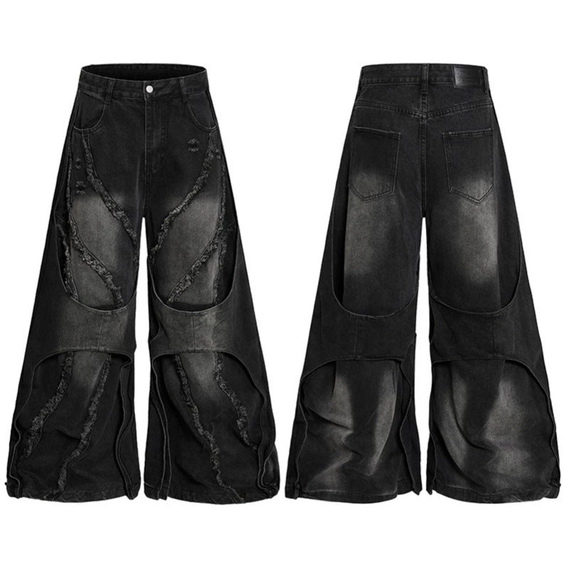 Damen weite Destroyed-Denim Culotte mit Lagenoptik und Fransenapplikation Shop Nory
