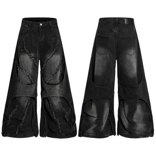 Damen weite Destroyed-Denim Culotte mit Lagenoptik und Fransenapplikation Shop Nory