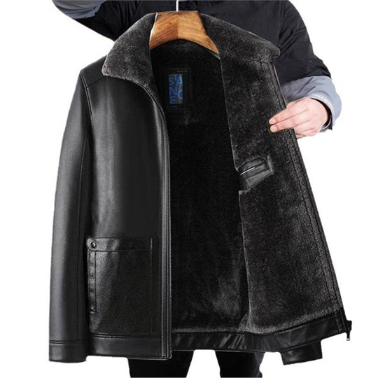 Herren Schaffellgefütterte Echtlederjacke mit Thermofutter und Stehkragen Shop Nory