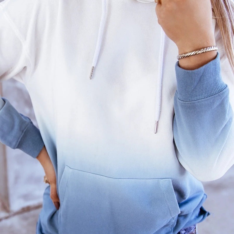 Damen Oversize Kapuzenpullover mit Dip-Dye Farbverlauf und Kängurutasche Shop Nory