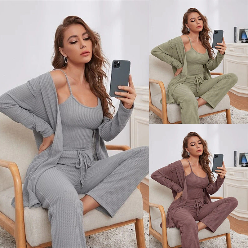 Damen Freizeit-Set mit gestricktem Oberteil und weiten Hosen Shopnory