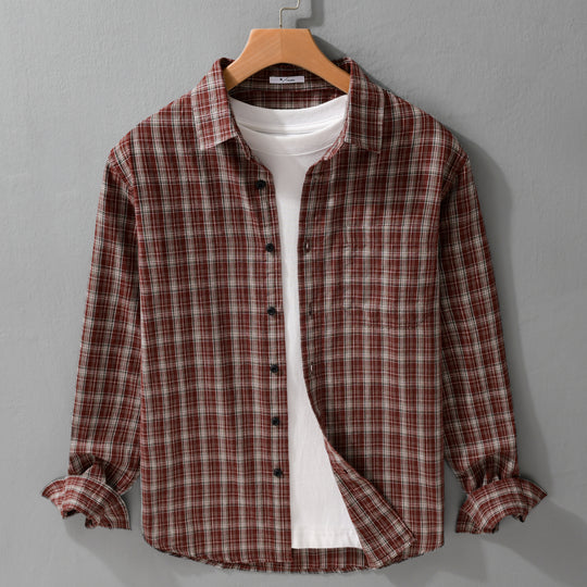 Herren Gebürstetes Karo-Layering-Hemd aus Baumwollflanell mit aufgesetzter Brusttasche und gerundetem Saum Shop Nory