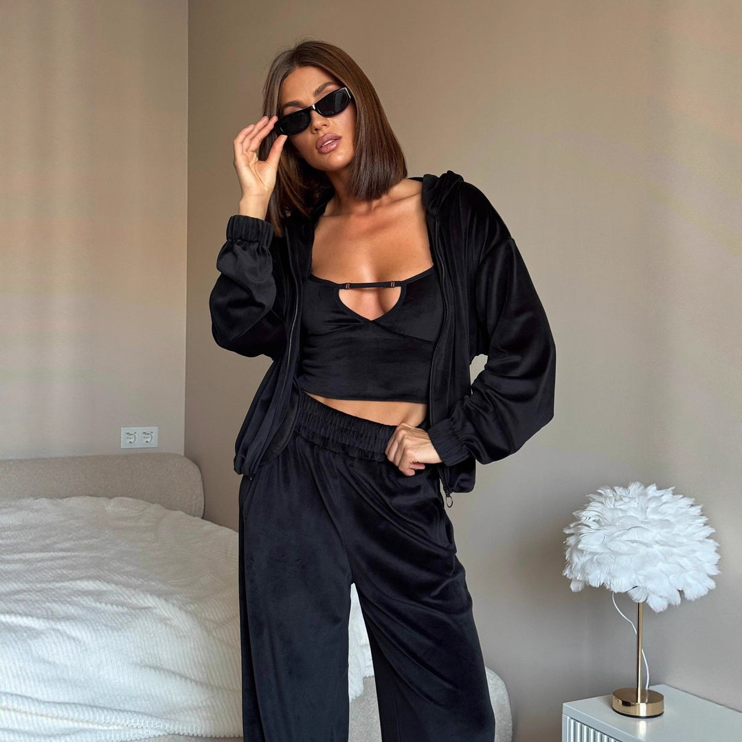 Damen Loungewear-Set mit leichtem Zip-Hoodie, elastischen Bündchen und weiten Palazzo-Hose Shop Nory
