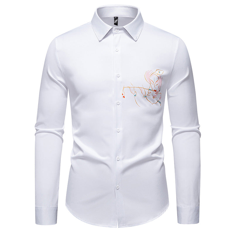 Herren Slim-Fit Businesshemd mit aufwendiger Bruststickerei und Kentkragen Shop Nory
