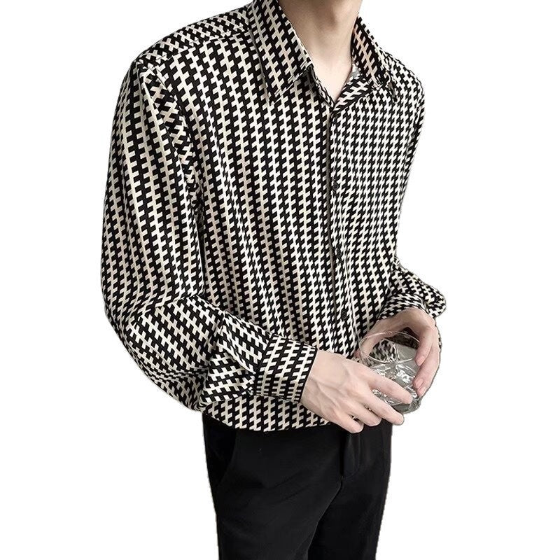 Herren Gemustertes Oversize-Hemd mit Hahnentritt-Motiv und klassischem Hemdkragen Shop Nory