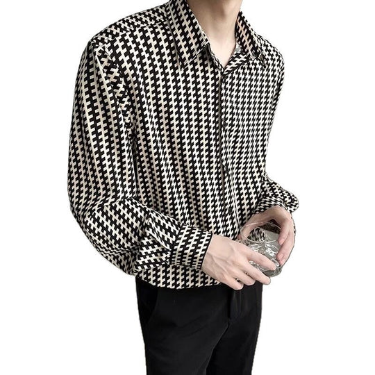 Herren Gemustertes Oversize-Hemd mit Hahnentritt-Motiv und klassischem Hemdkragen Shop Nory