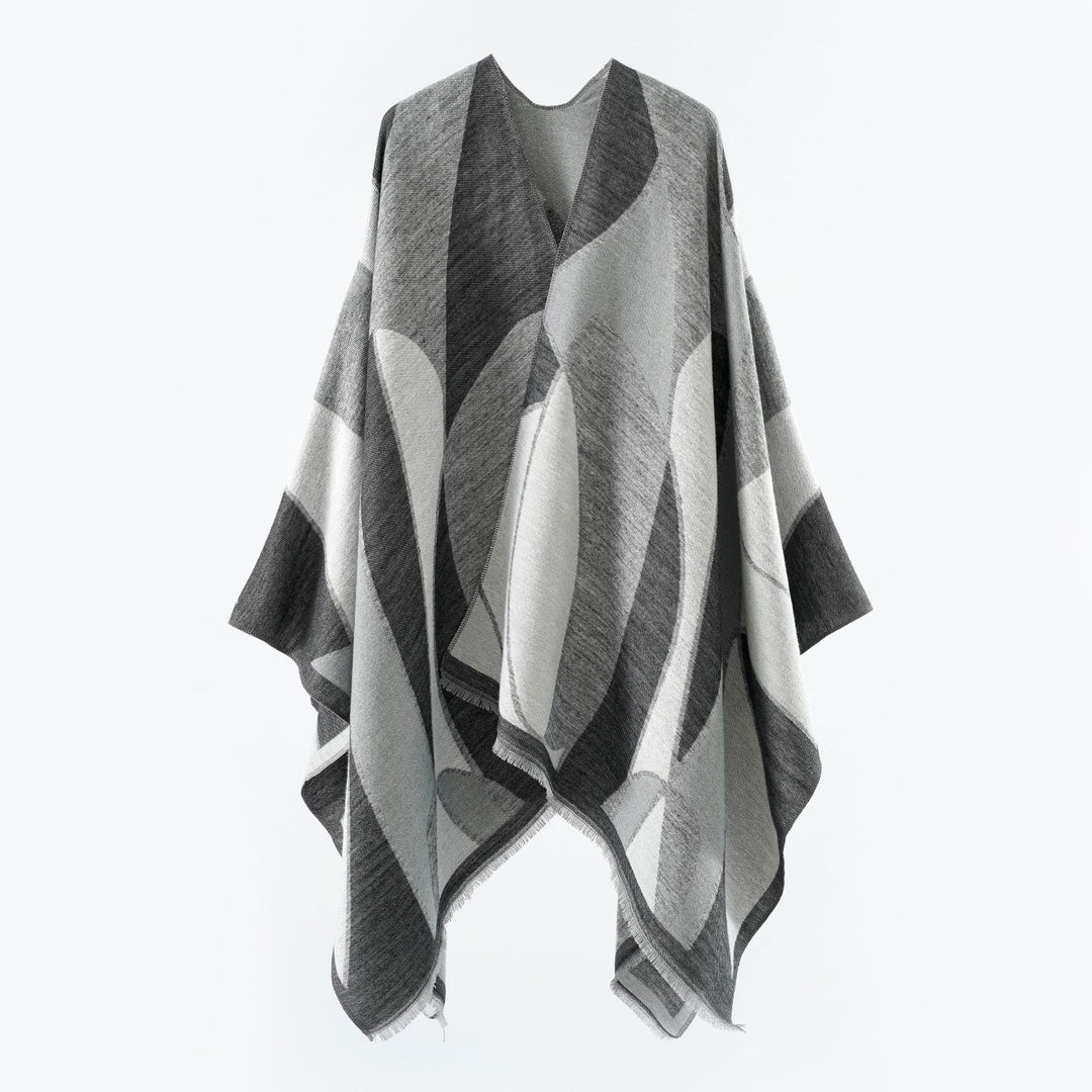 Damen Oversize-Poncho mit V-Ausschnitt und geometrischem Jacquard-Design Shop Nory