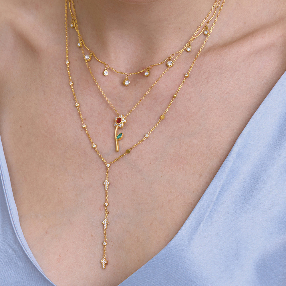 Damen Halskette mit floralen Anhängern und hochwertiger Edelstahlverarbeitung Shop Nory