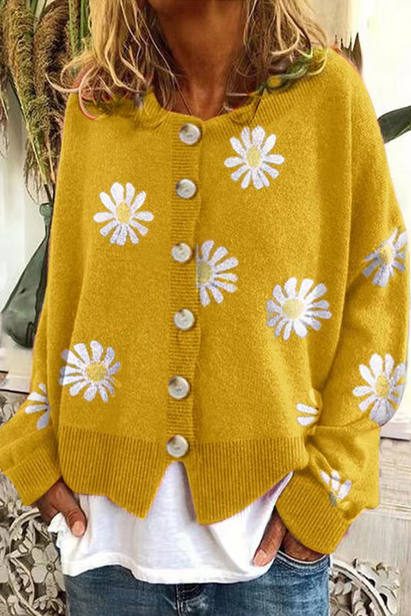 Damen gestreifte Strickjacke mit Blumenmuster