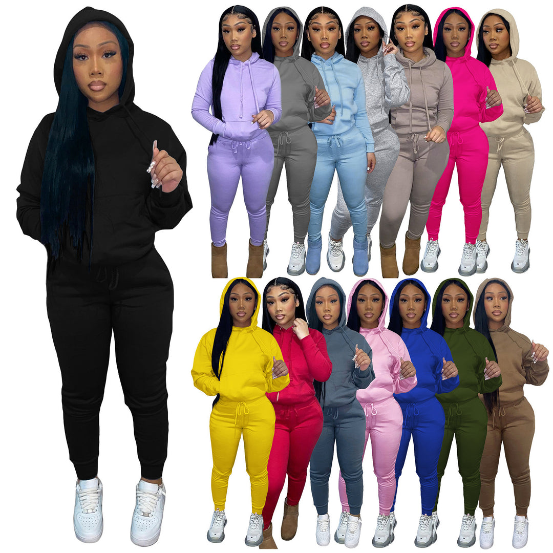 Damen nan Kapuzen-Lounge-Set mit Kängurutasche taillierter Jogginghose und Bündchen Shop Nory