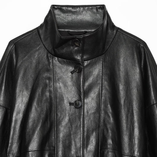 Damen Kurze Kunstleder‑Bomberjacke mit hohem Funnelkragen und elastischem Saum Shop Nory