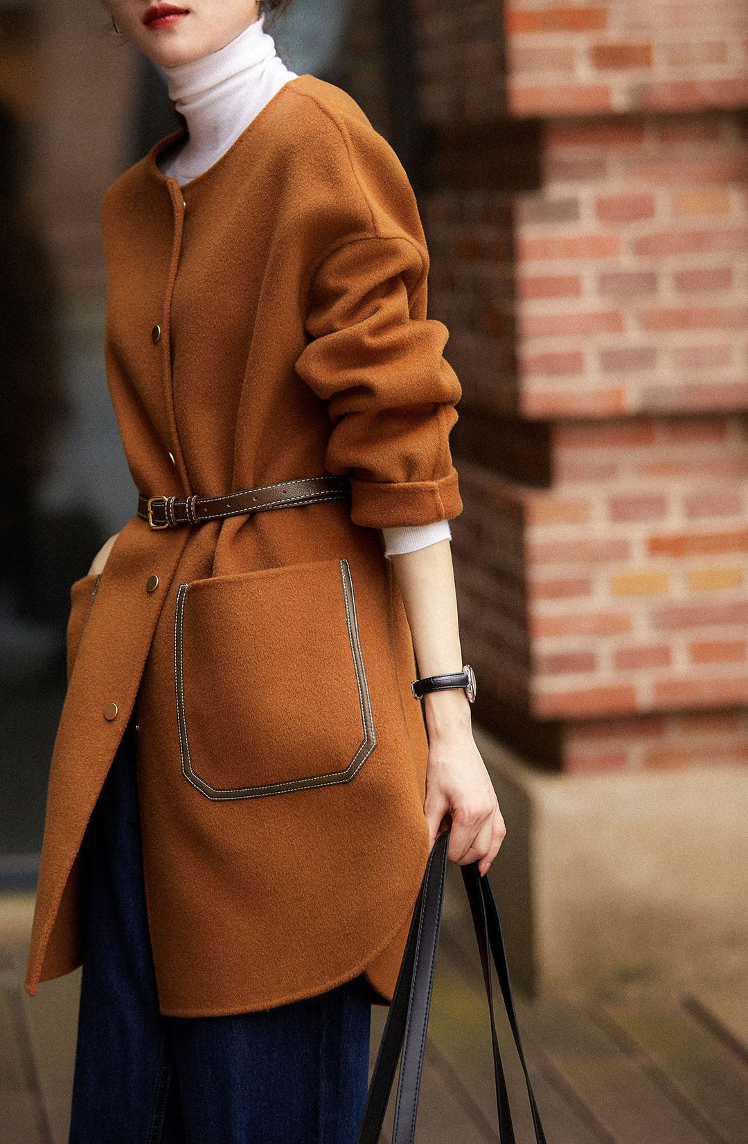 Damen Lässiger und eleganter Wollmantel mit Gürtel Shop Nory