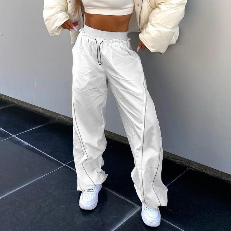 Damen nan weite Trackhose mit Tunnelzugbund, Kontrastnaht-Design und verstellbaren Saumkordeln Shop Nory