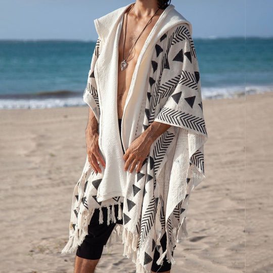Herren Strandponcho mit Kapuze und geometrischem Jacquardmuster Shop Nory