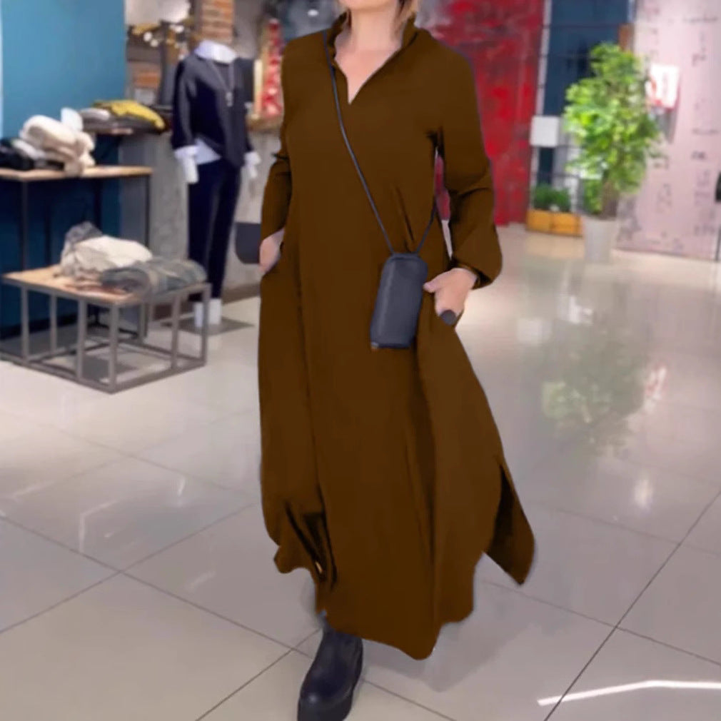 Damen Langblusenkleid mit praktischen Seitentaschen und modernem Schnitt