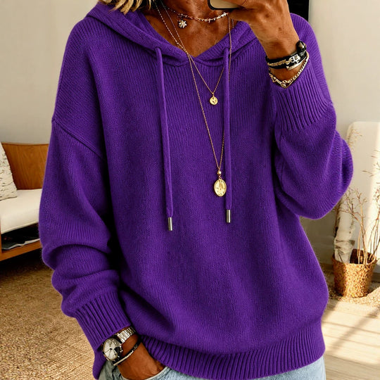 Damen Oversize Kapuzenpullover aus feinem Strick mit Kordelzug und gerippten Bündchen Shop Nory