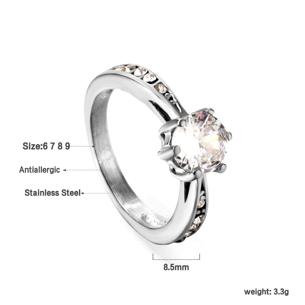 Damen Ring mit brillantem Zirkonia und eleganter Edelstahlfassung Shop Nory