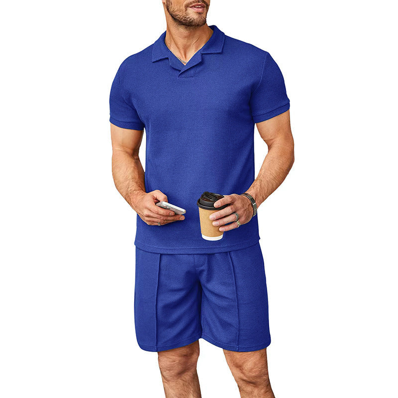 Herren Polo-Shirt und Shorts-Set aus atmungsaktivem Material mit feiner Struktur Shopnory