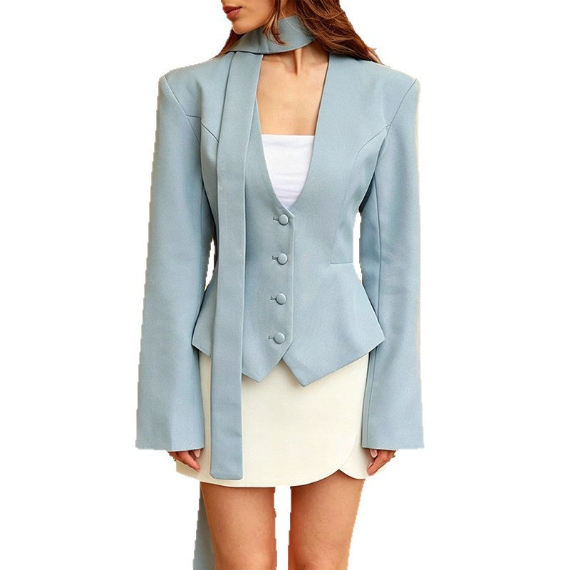 Damen Elegantes tailliertes Blazer-Set mit Weste und Schluppe Shop Nory
