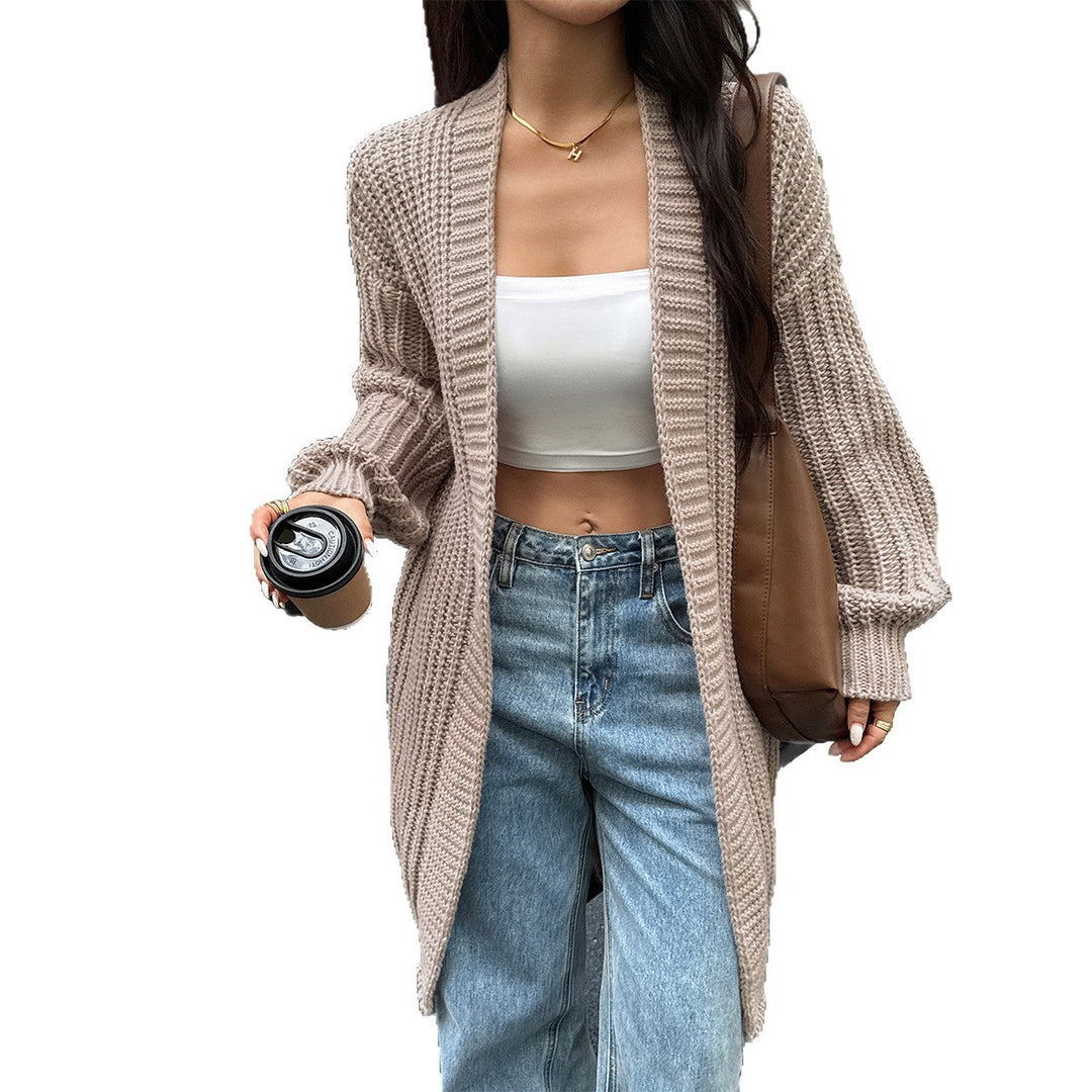 Damen nan lange Grobstrick-Cardigan mit offener Front und Ballonärmeln Shop Nory