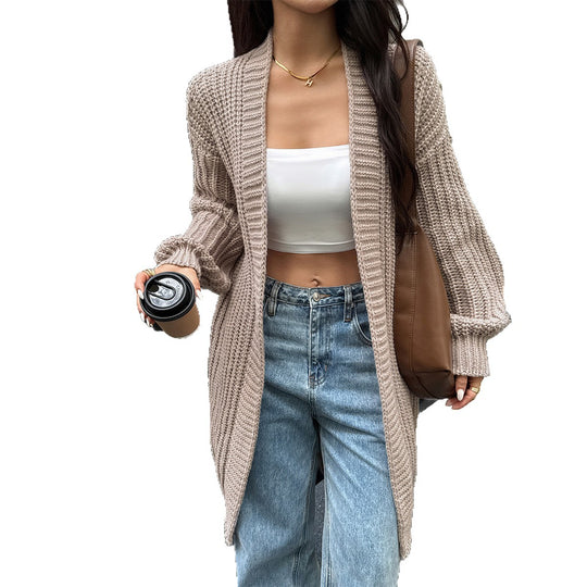 Damen nan lange Grobstrick-Cardigan mit offener Front und Ballonärmeln Shop Nory