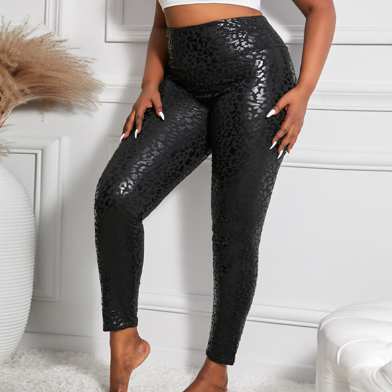 Damen Hochglänzende Leggings mit Leopardenmuster
