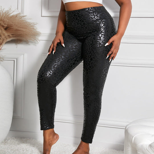 Damen Hochglänzende Leggings mit Leopardenmuster