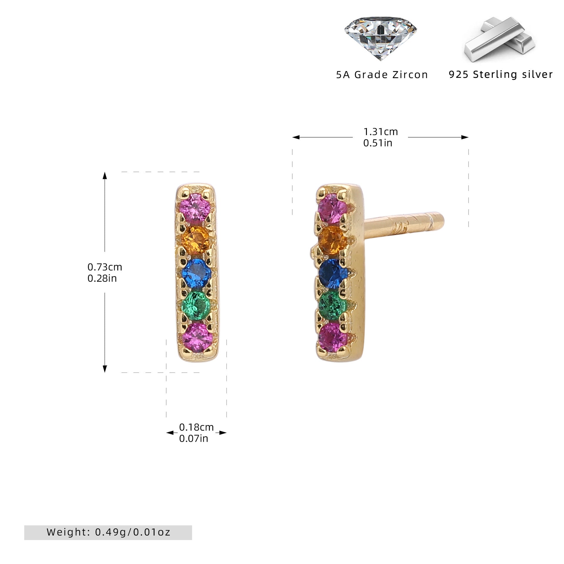 Damen Ohrstecker mit bunten Zirkonsteinen aus hochwertigem 925 Sterling Silber Shop Nory