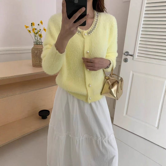 Damen Kuschelige Cardigan mit Perlen-Dekor Shop Nory