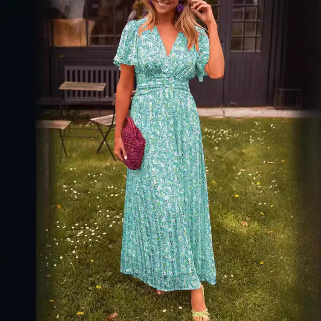 Damen Maxikleid mit floralem Muster und raffinierten Ärmeln
