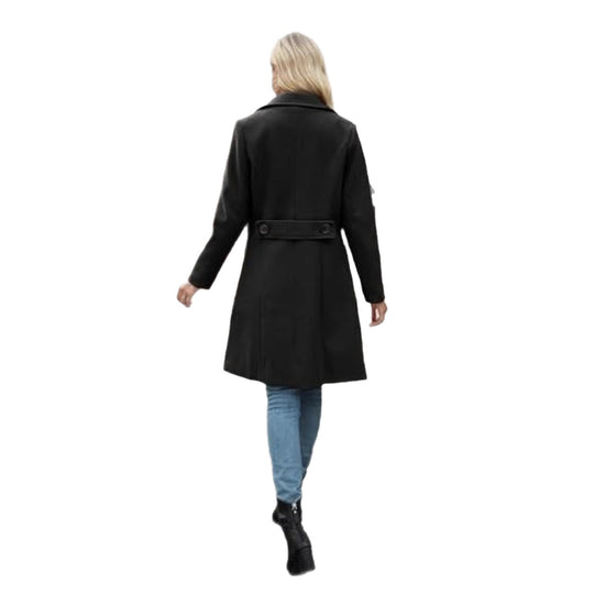 Damen Klassischer Zweireihiger Wollmix-Mantel mit taillierter Silhouette und großen Pattentaschen Shop Nory