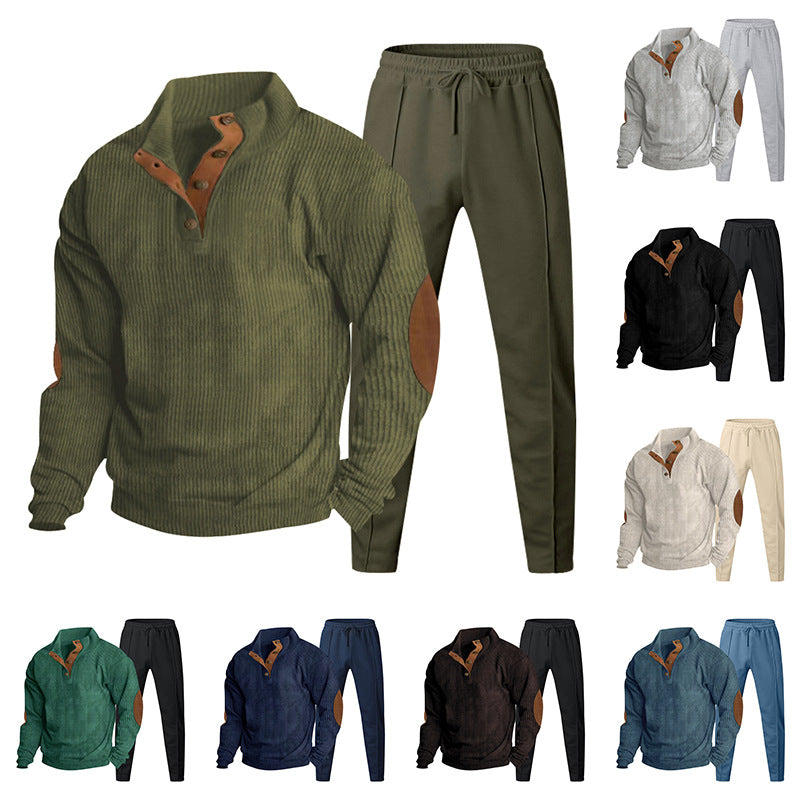 Herren Strukturiertes Henley-Loungewear-Set mit Ellenbogen-Patches & tapered Jogginghose Shop Nory