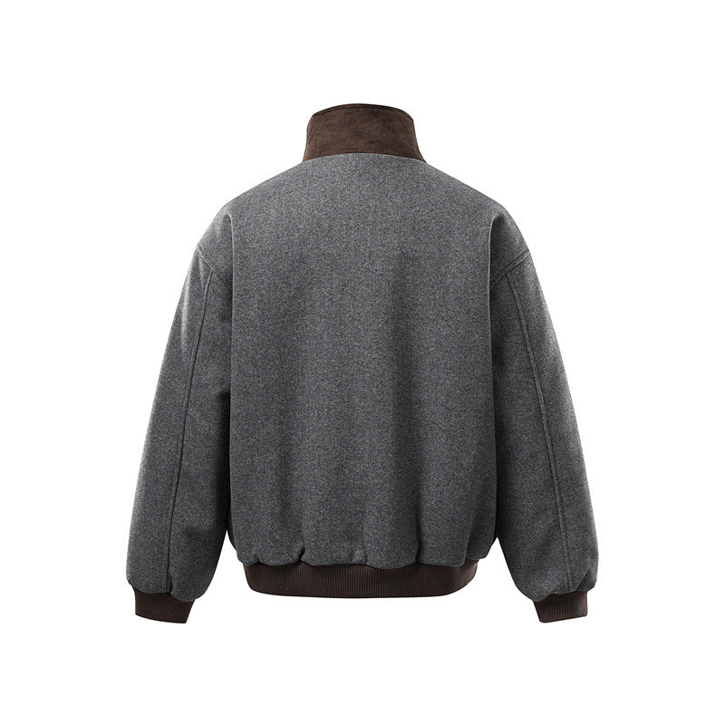 Herren Kurz geschnittener Boxy-Bomber aus Wollmix mit hohem Schnallenkragen und Veloursbesatz Shop Nory
