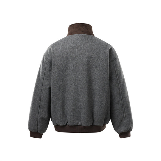 Herren Kurz geschnittener Boxy-Bomber aus Wollmix mit hohem Schnallenkragen und Veloursbesatz Shop Nory