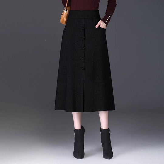 Damen Eleganter und schicker Midi-Rock mit Knopfdetails Shop Nory