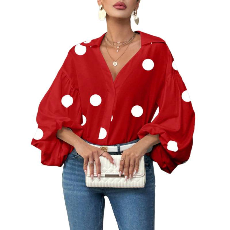 Damen Bluse mit voluminösen Ballonärmeln und elegantem Kragen