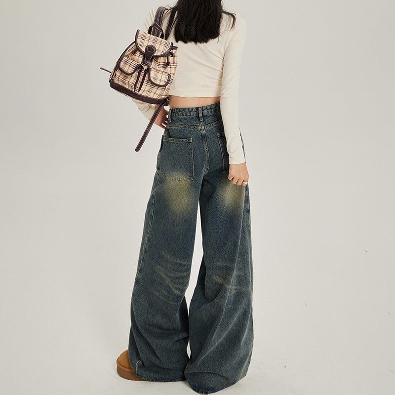 Damen Weite High-Waist Denim-Jeans im lässigen Stil