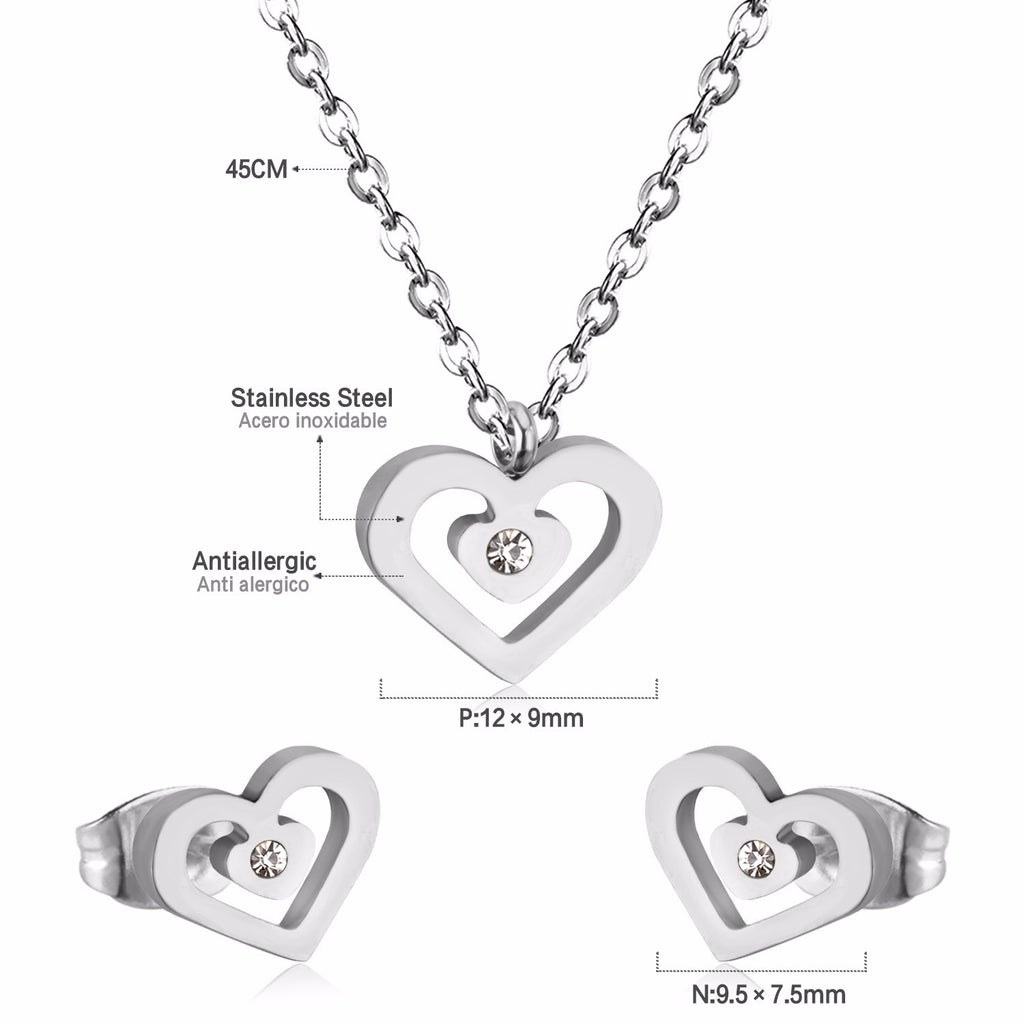 Damen Schmuckset mit Herzanhänger und Ohrringen aus hochwertigem Edelstahl Shop Nory