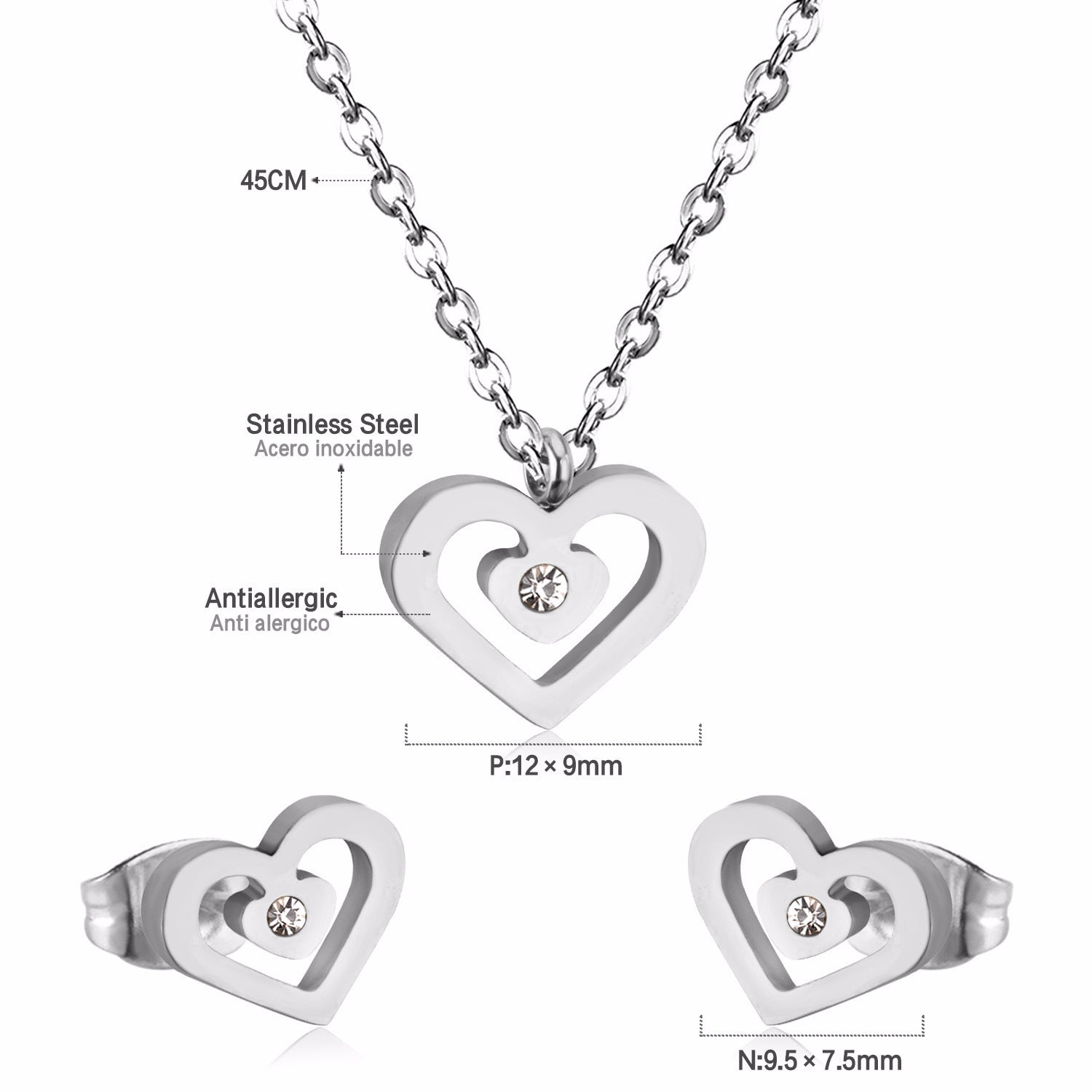 Damen Schmuckset mit Herzanhänger und Ohrringen aus hochwertigem Edelstahl Shop Nory