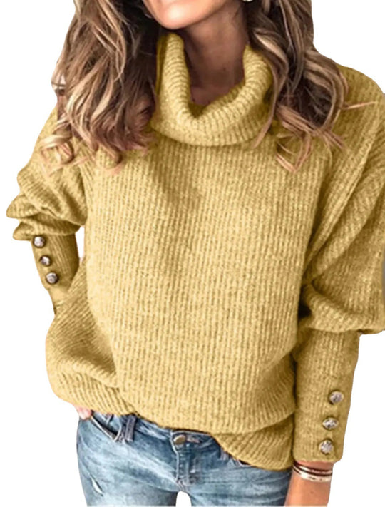 Damen Oversize-Rollkragenpullover mit Strukturstrick und Zierknöpfen Shop Nory
