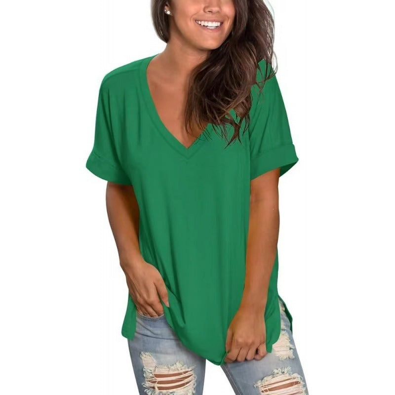 Damen V-Ausschnitt T-Shirt Aus Weichem Single Jersey