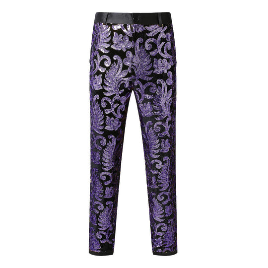 Herren elegante Pailletten-Hosen mit floralem Muster