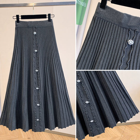 Damen Eleganter plissierter Maxirock mit Knopfdetails Shop Nory