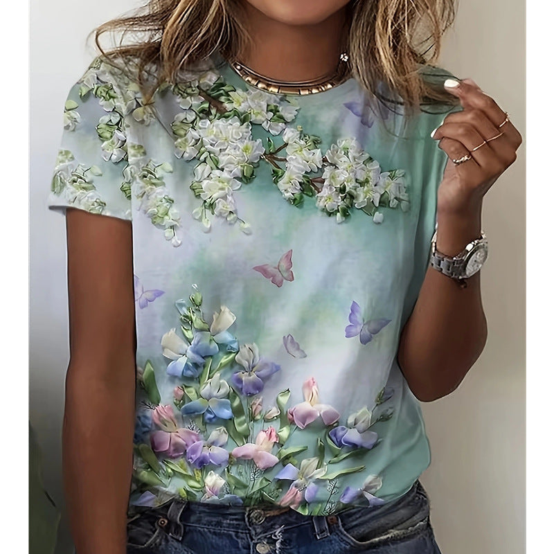 Damen T-Shirt mit floralem Design und modernem Schnitt