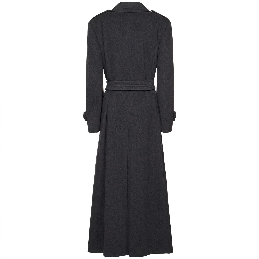 Damen Langer Doppelreihiger Wollmantel mit Taillengürtel Shop Nory