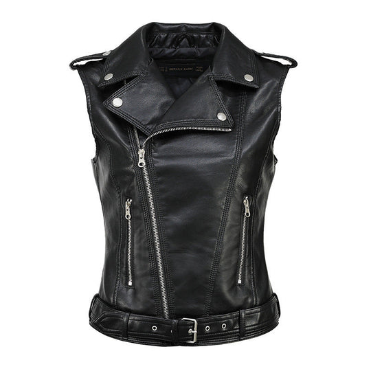 Damen Biker-Lederweste mit asymmetrischem Reißverschluss