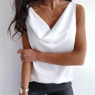 Damen Elegant geschnittenes Top mit tiefem V-Ausschnitt und fließendem Stoff Shopnory