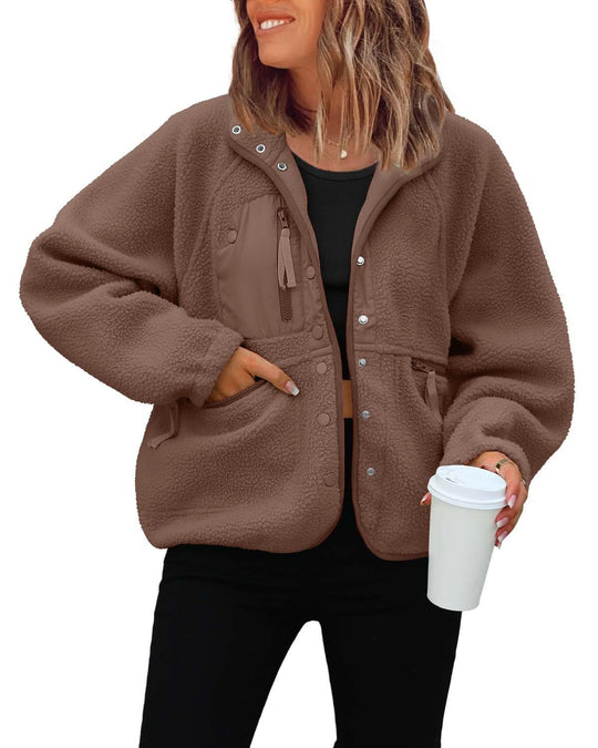 Damen kuschelige Fleecejacke mit praktischen Taschen