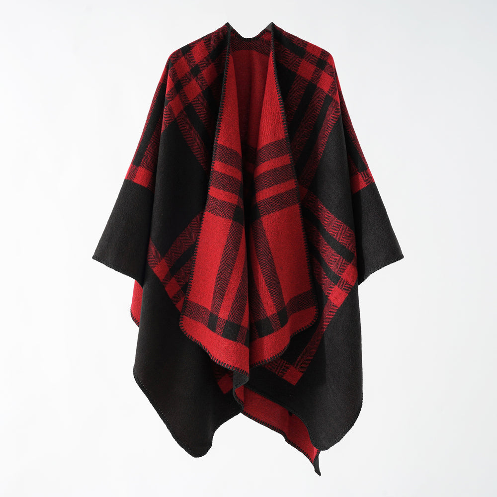 Damen Oversize-Webponcho im kastigen Kimono-Fall mit geometrischer Karo-Struktur Shop Nory