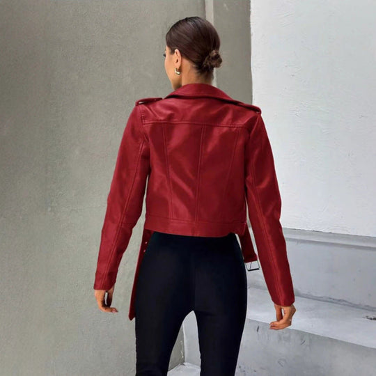 Damen Taillierte Kunstlederjacke mit asymmetrischem Reißverschluss